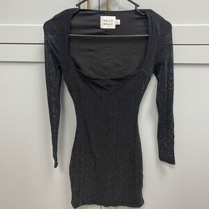 Hello Molly Black Shimmer Long Sleeve Open Back Mini Dress Size XS